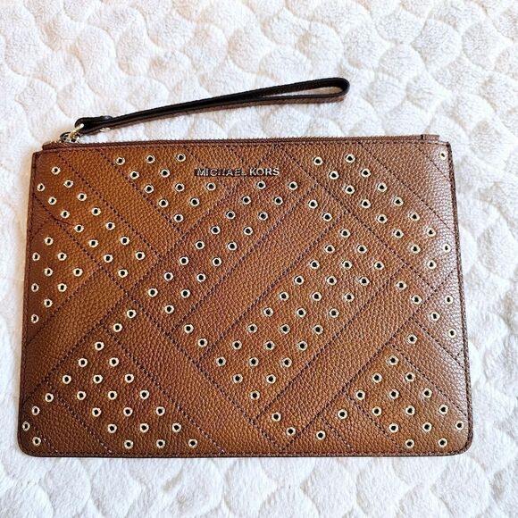 NEW Michael Kors jet set clutch brown leather purse wristlet - Picture 1 of 6